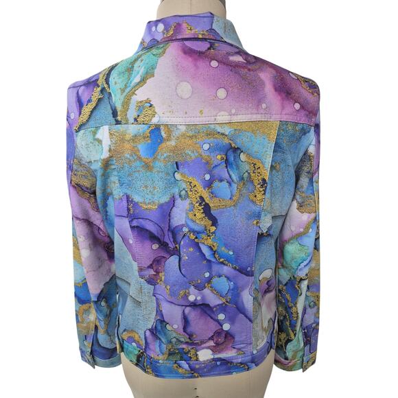 Simply Art by Dolcezza Watercolor Jacket 100% Cotton Gold Accents Sz L - Picture 2 of 6